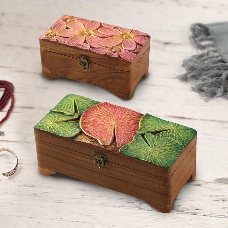 小木盒子长方形三金首饰盒小型泰国复古木质梳妆饰品盒储物收纳盒