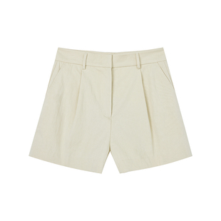 SOTHEA 气质显瘦 夏季棉卡中腰A字打褶巴哈马裤西装短裤休闲裤女