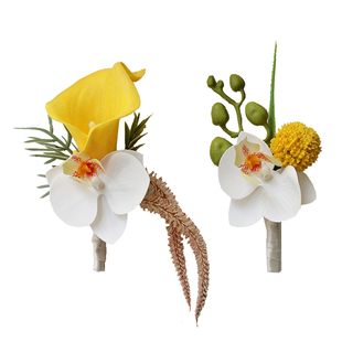 早春明黄高级胸花姐妹手腕花马蹄莲仿真花结婚礼庆典摄影西装襟花