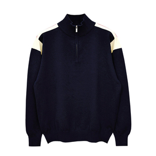 时尚商务男装高级拼色半高领上衣针织衫休闲保暖拉链毛衣男款冬季