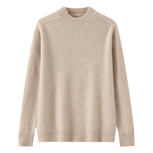 冬季新款加厚100%纯羊毛衫男马鞍肩半高领针织毛衣休闲宽松羊绒衫