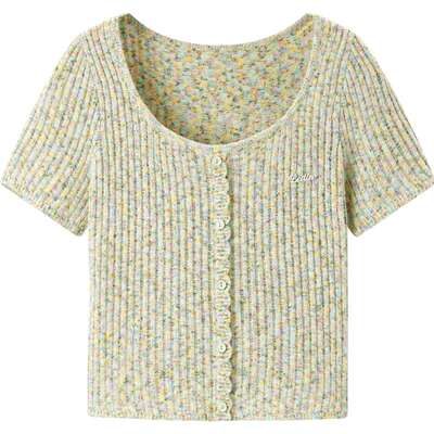 乐町夏季新款短款方领套头毛针织衫女C1EEE2410