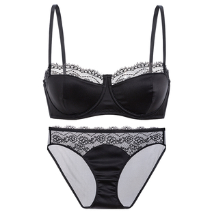 弗利少女内衣女法式缎面蕾丝软钢圈1/2杯复古薄款半杯文胸套装