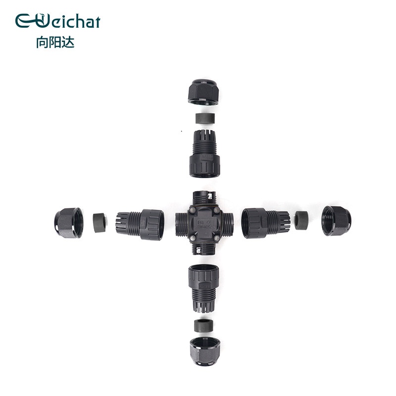 现货供应十字IP68防水连接器 四通转接头M20X型接头2/3芯接线端子