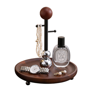 中古风钥匙收纳玄关置物架实木托盘摆件入户门口鞋柜电视柜装饰品