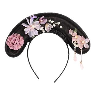 儿童格格旗头发饰古装假发清朝宫廷头饰古风满族发型可爱女童燕尾