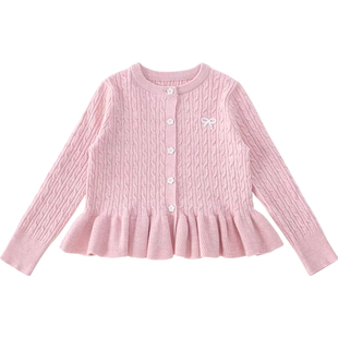 米米哈罗女童针织开衫春装2026新款洋气女孩开衫儿童薄款毛衣外套