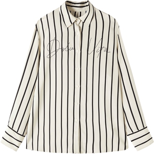 商场同款URLAZH有兰2025夏季新款黑白条纹印花桑蚕丝薄款系带衬衫