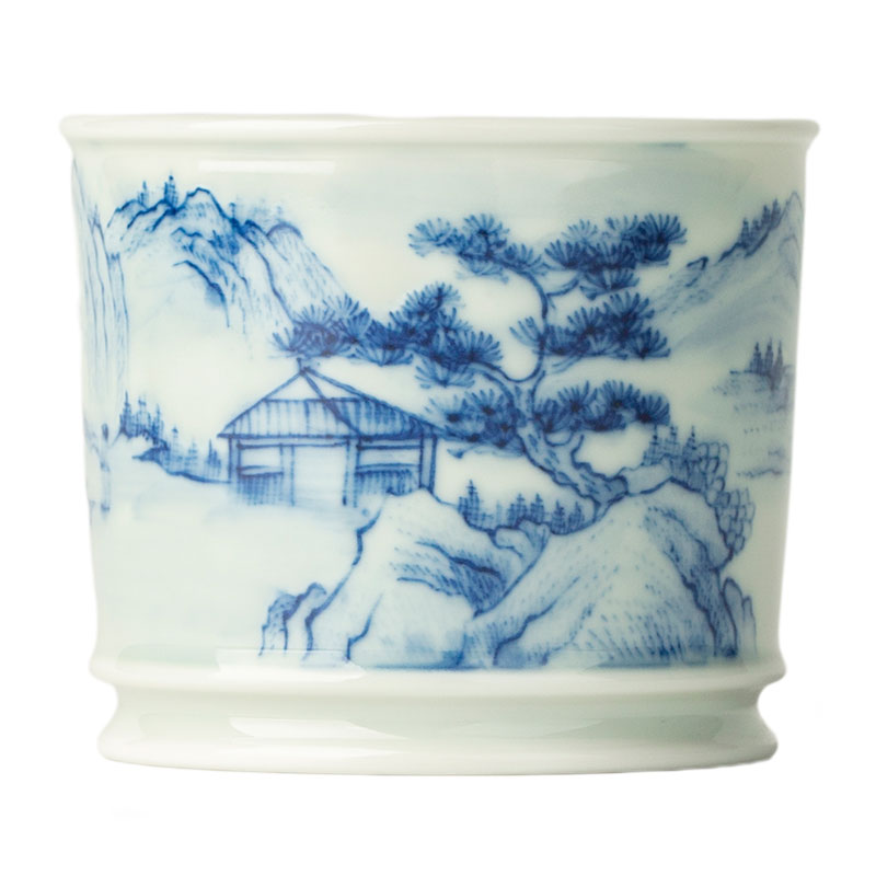 三勤堂景德镇青花山水小将军杯
