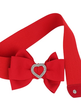 甜美红色水钻蝴蝶结连衣裙腰封
