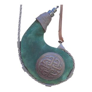 美国代购Bag◇手作复古凯尔特墨绿色皮革编织酒袋酒囊皮水袋皮囊