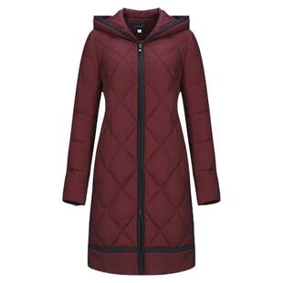 靓诺女装连帽羽绒服女冬季大码简约气质菱格中长款外套女LY17489A