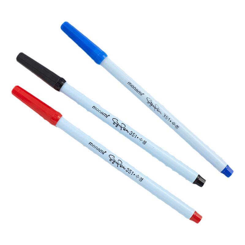 慕那美纤维笔351韩国monami进口水性笔0.7mm签字笔1.0学习办公会议签字勾划线速记批改作业红笔粗笔划Pen351
