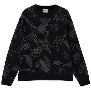 杰克琼斯男装2025年秋季新款雪尼尔针织衫满印图案毛衣圆领上衣