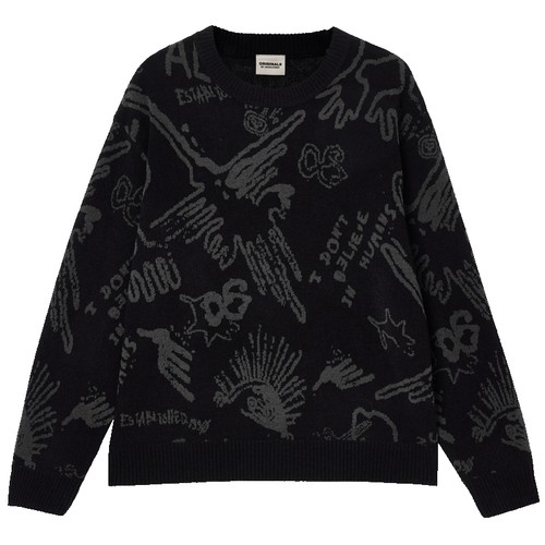 杰克琼斯男装2025年秋季新款雪尼尔针织衫满印图案毛衣圆领上衣