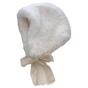 巴拉克拉法帽子女冬季加绒加厚防寒毛茸茸护耳帽仿貂绒雷锋帽白色