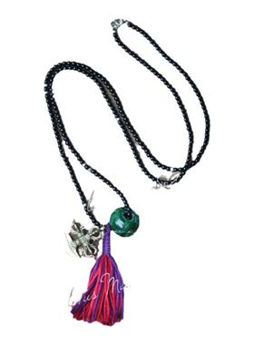 翡翠珠流苏黑玛瑙925银项链lotus mann