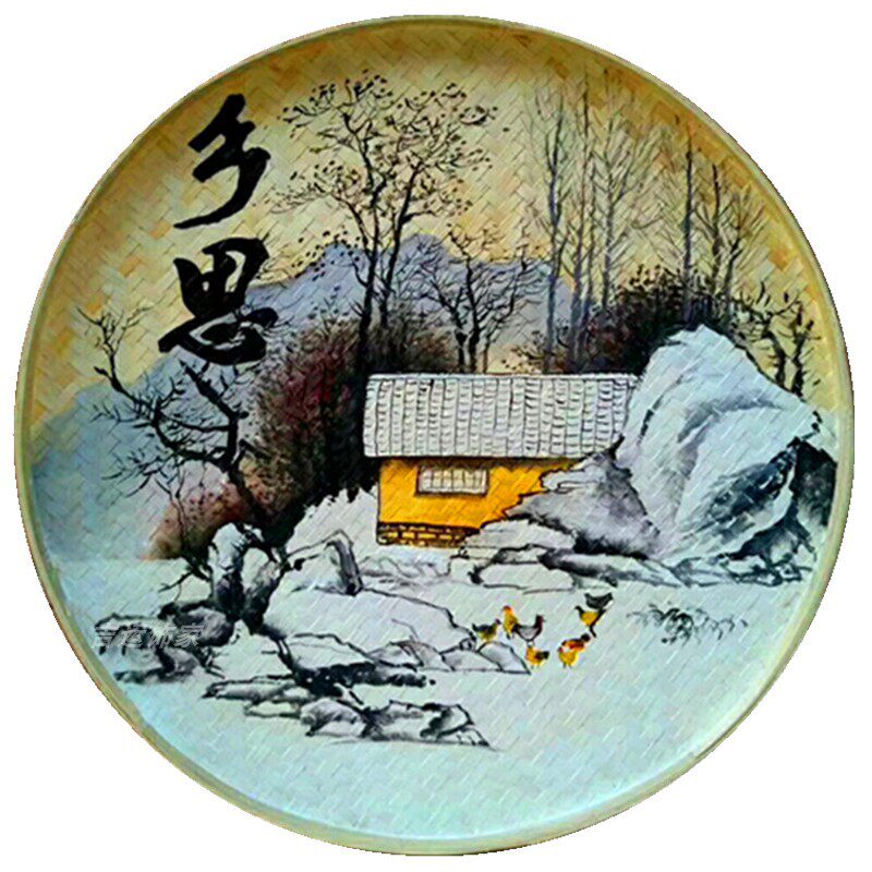 手绘竹编簸箕画创意美丽乡村餐馆