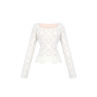 木子李的李设计感长袖方领内搭蕾丝上衣可外穿加绒针织喇叭长裤冬