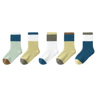 巴拉巴拉儿童袜子棉秋季新款百搭撞色学生袜男童女童中筒袜五双装