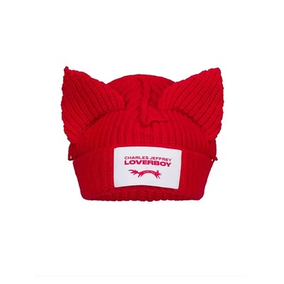 三标齐Loverboy可爱兔耳针织帽女冬季羊毛毛线潮牌猪猪猫耳冷帽子