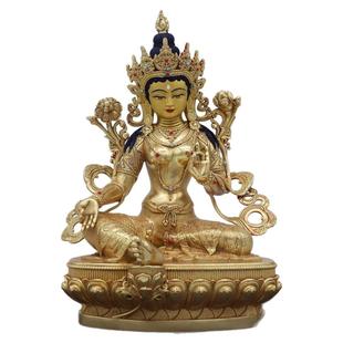 藏传密宗铜鎏金绿度母西藏工艺佛像摆件度母菩萨像5/7/10/15/20寸