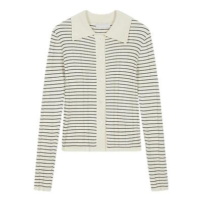 moussy2025秋季新款甜酷学院风条纹撞色针织开衫女028IAB70-1052