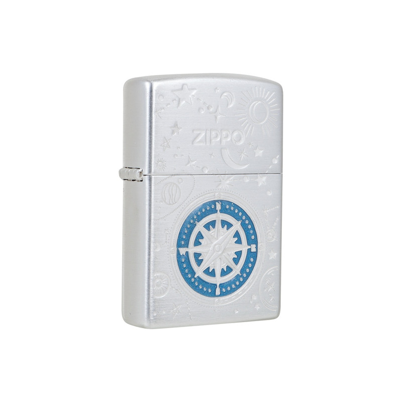 ZIPPO镀银拉丝星路爱情指南针原
