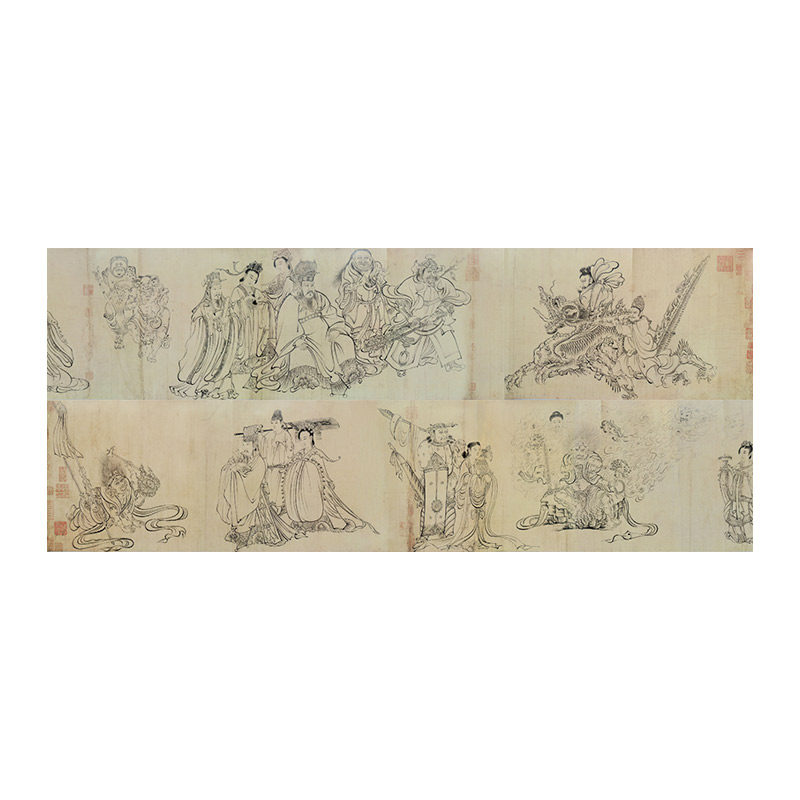 1:1吴道子送子天王图 国画复制白描人物宋代古画高清微喷绢布临摹