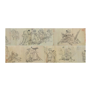 1:1吴道子送子天王图 国画复制白描人物宋代古画高清微喷绢布临摹