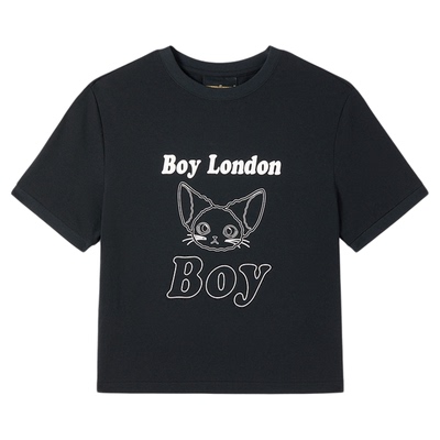BOYLONDON简约线条卷毛小猫LOGO时尚潮牌短袖夏季女款T恤W01365