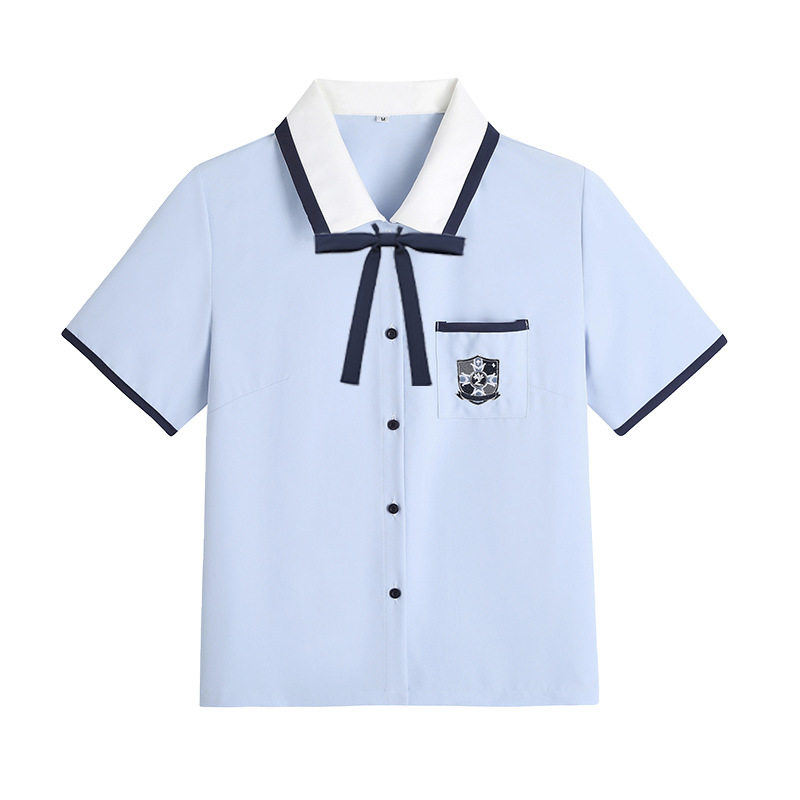 夏季冰丝JK学院风POLO领衬衫女
