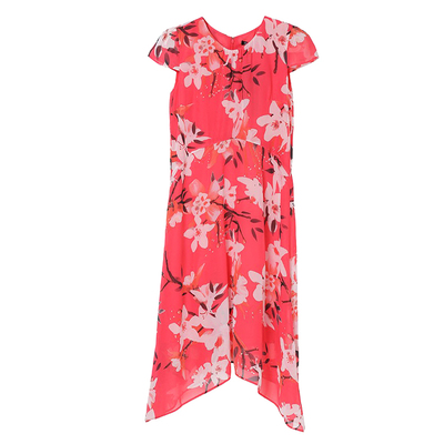 无袖吊带背心雪纺红色碎花连衣裙