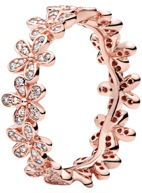 潮港福18K玫瑰金炫目雏菊戒指潮