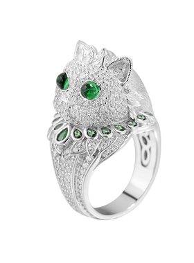 设计师纯银仿真祖母绿宝石戒指