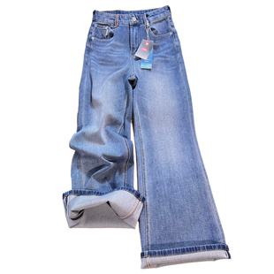 高腰不贴腿直筒喇叭牛仔裤女春秋2026新款宽松显瘦窄版阔腿拖地裤