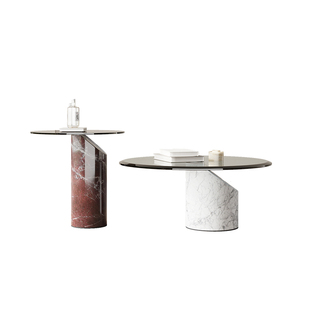 慕梵迪轻奢艺术圆形灰玻璃茶几客厅家用高档简约设计师组合茶几