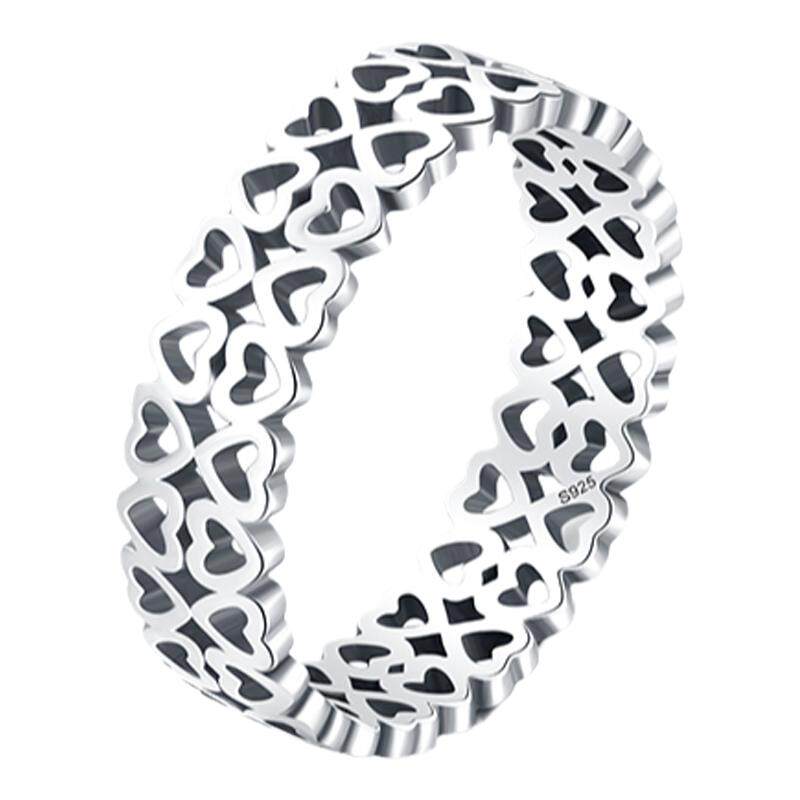 MODIAN S925纯银镂空爱心戒指欧美复古时尚ins流行通勤风心形指环