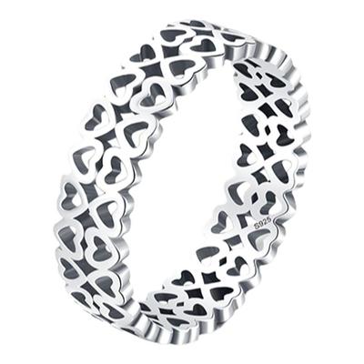 925纯银镂空爱心戒指欧美ins