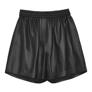 WITTYFOX时髦精Bi备率性酷飒造型感chao轻软糯小羊皮宽松短裤真皮