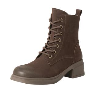 百丽英伦风羊皮马丁靴子女冬季加绒新款粗跟增高短靴子3NW45DD5