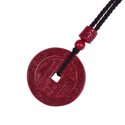 天然正品朱砂山鬼花钱吊坠道家