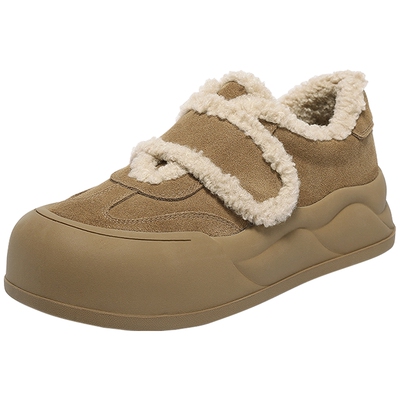 森达面包工坊牛皮毛毛鞋女25冬新商场加绒户外厚底雪地靴XTX01