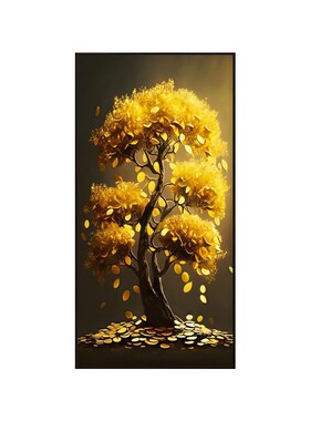 现代轻奢玄关发财树装饰画