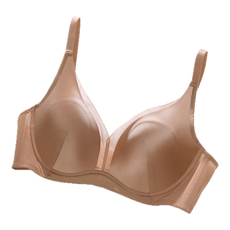 爱慕真丝文胸内衣女软钢圈薄杯大胸显小性感文胸内裤套装