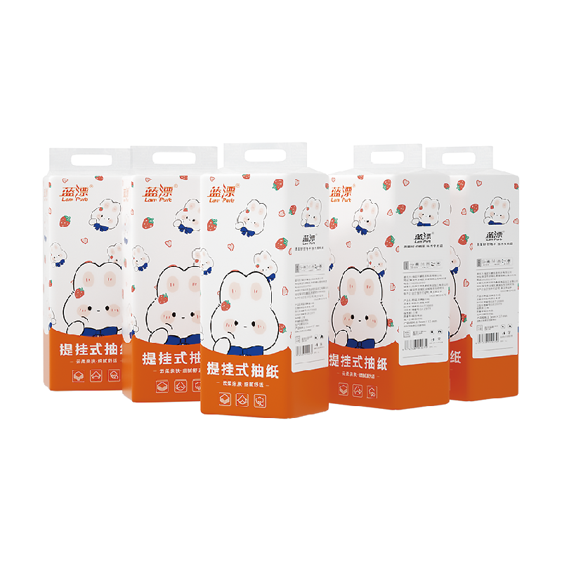 【下拉淘金币领优惠】包邮蓝漂挂抽4层320抽*6提挂式抽纸卫生纸