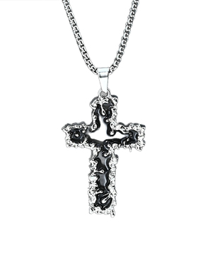 熔岩红色十字架吊坠项链男款