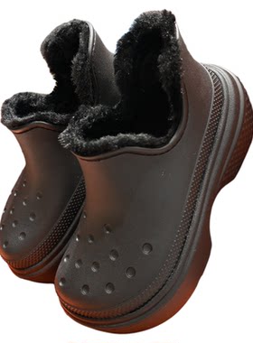Crocs洞洞鞋女冬短靴子保暖棉鞋