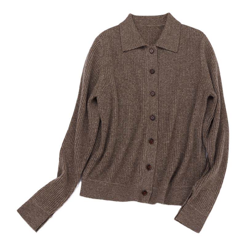 定制羊绒白厂丝翻领复古开衫