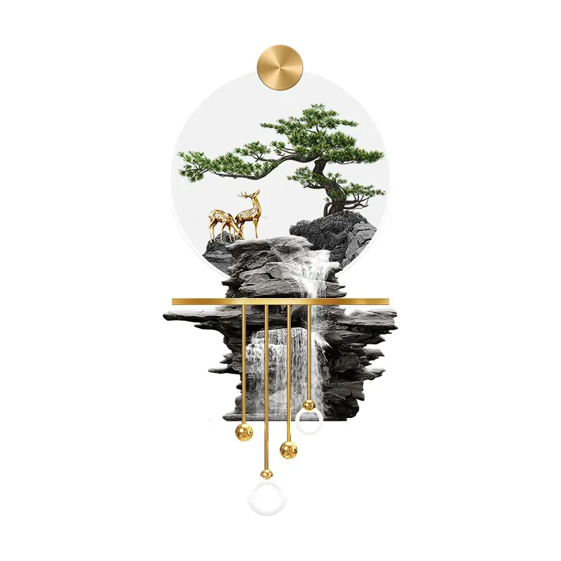 新中式流水生财入户玄关挂画带灯